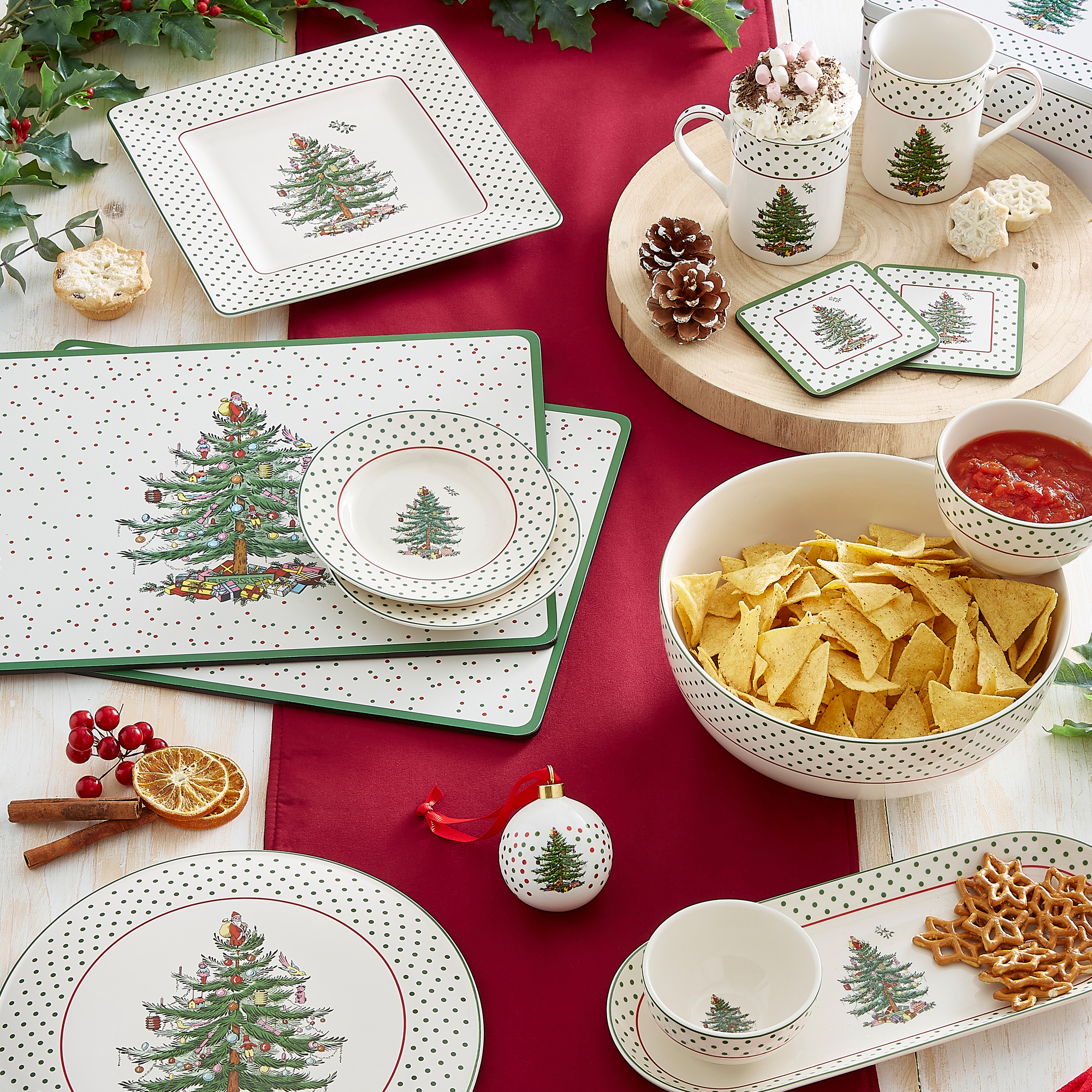 Christmas Tree Polka Dot Tidbit Plates Set of 4 image number null